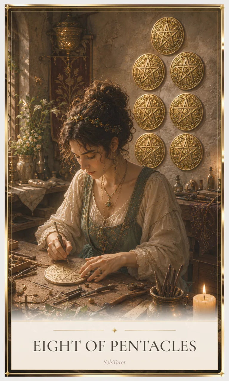 Eight of Pentacles tarot card