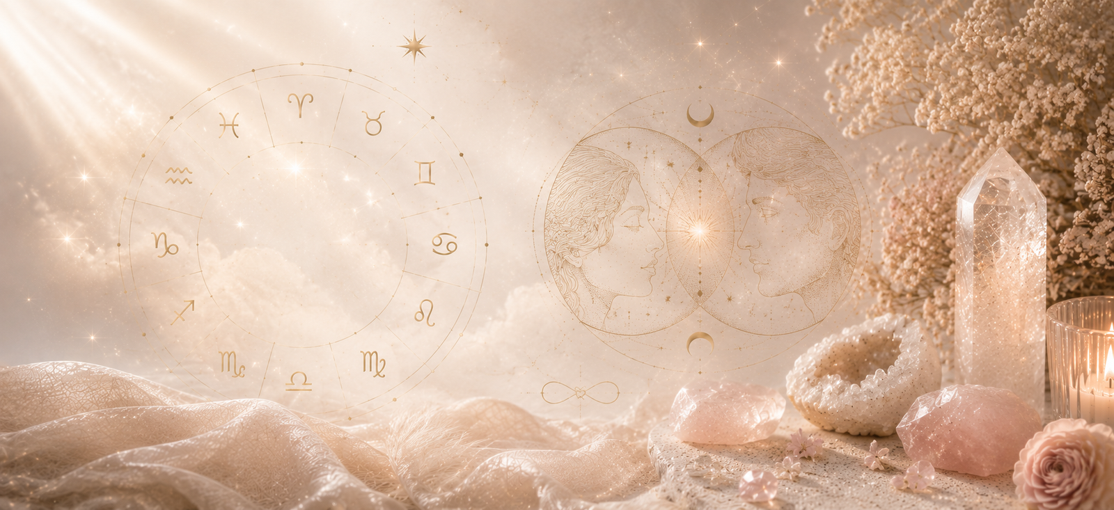 Zodiac compatibility — two constellations meeting in a soft sky