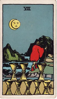 Eight of Cups in the classic 1909 Rider-Waite tarot deck