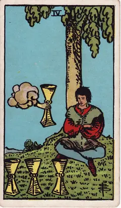 Four of Cups in the classic 1909 Rider-Waite tarot deck