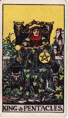 King of Pentacles in the classic 1909 Rider-Waite tarot deck