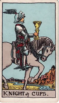 Knight of Cups in the classic 1909 Rider-Waite tarot deck