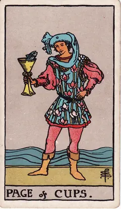 Page of Cups in the classic 1909 Rider-Waite tarot deck