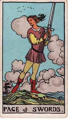 Page of Swords in the classic 1909 Rider-Waite tarot deck