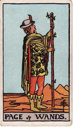 Page of Wands in the classic 1909 Rider-Waite tarot deck