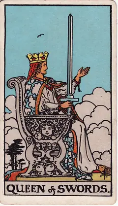 Queen of Swords in the classic 1909 Rider-Waite tarot deck