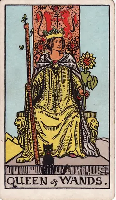 Queen of Wands in the classic 1909 Rider-Waite tarot deck