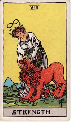 Strength in the classic 1909 Rider-Waite tarot deck