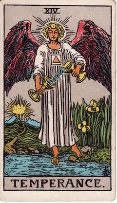 Temperance in the classic 1909 Rider-Waite tarot deck