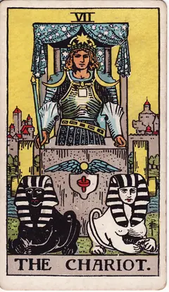 The Chariot in the classic 1909 Rider-Waite tarot deck
