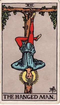 The Hanged Man in the classic 1909 Rider-Waite tarot deck
