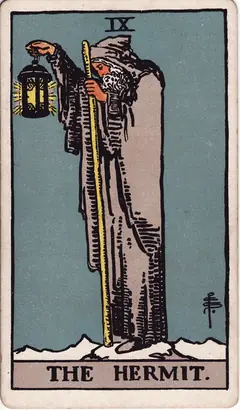 The Hermit in the classic 1909 Rider-Waite tarot deck