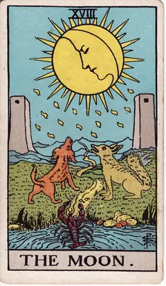 The Moon in the classic 1909 Rider-Waite tarot deck