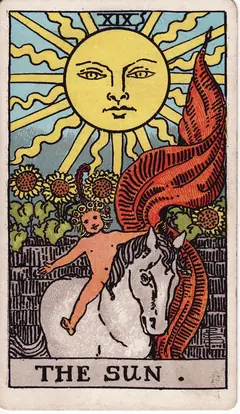 The Sun in the classic 1909 Rider-Waite tarot deck