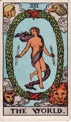 The World in the classic 1909 Rider-Waite tarot deck