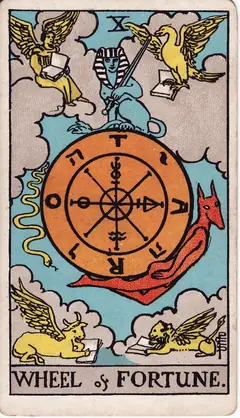 Wheel of Fortune in the classic 1909 Rider-Waite tarot deck